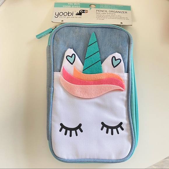 New Yoobi denim Unicorn Pencil Case organizer